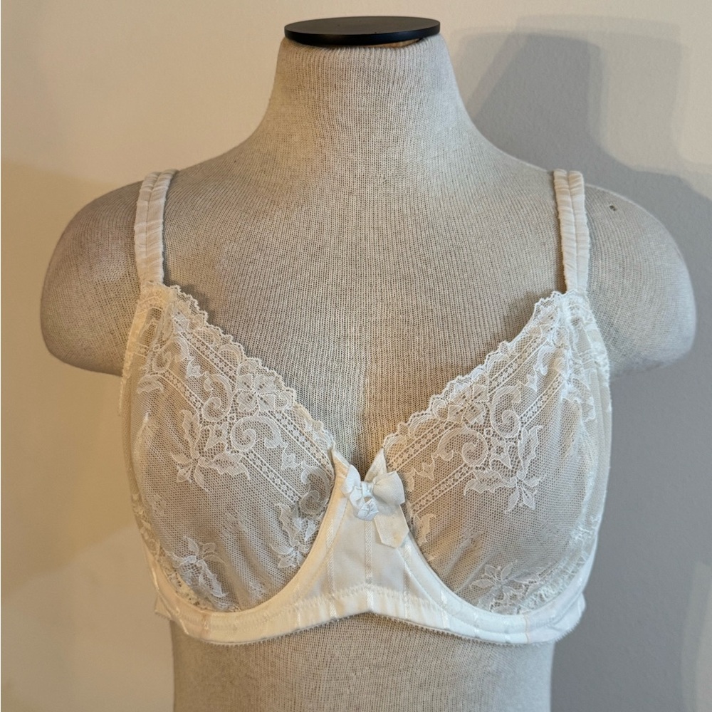 Felina Lingerie White Lace Striped Bra with Stripes 38D NWOT